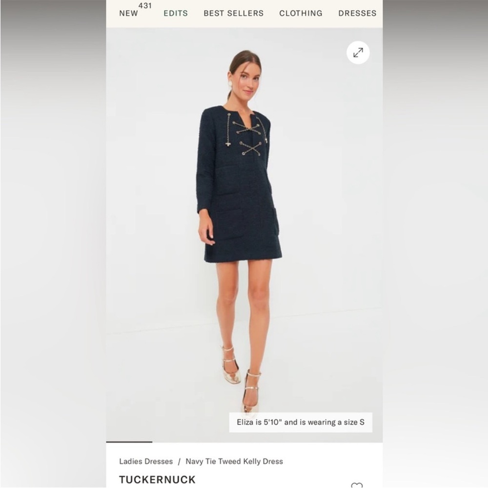Tuckernuck Navy Tie Tweed Kelly Notched Neckline Mini Dress NWT Size M - Picture 2 of 9